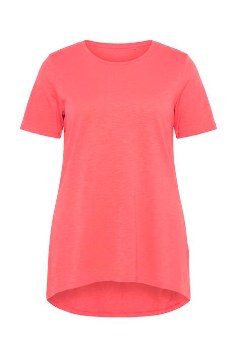 Dlouhé tričko, kulatý výstřih, krátké rukávy, zaoblený lem