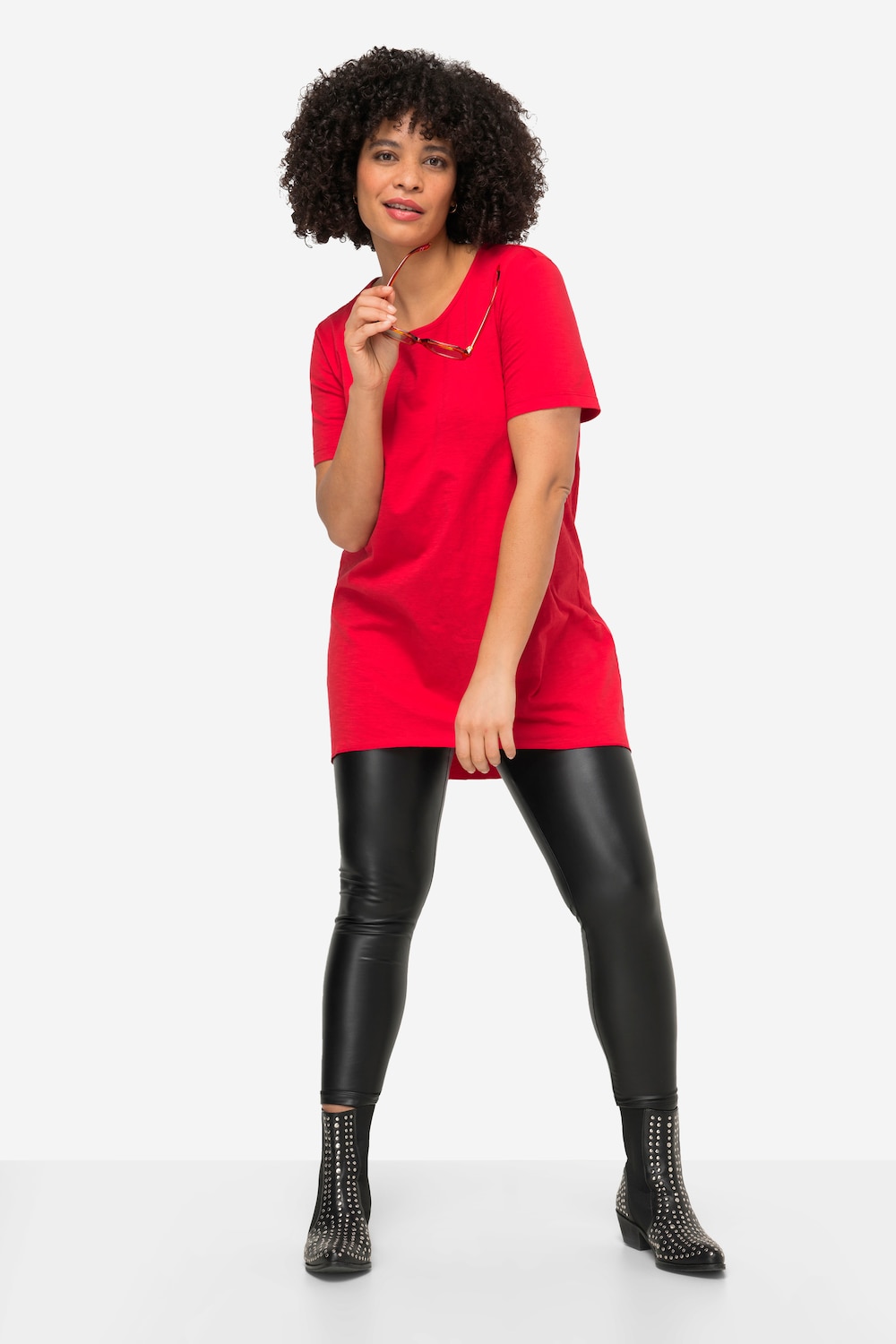 Longshirt, Rundhals, Halbarm, gerundeter Saum