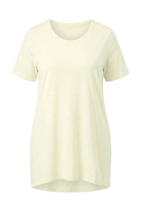 Dlouhé tričko, kulatý výstřih, krátké rukávy, zaoblený lem