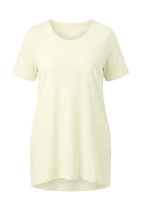 Dlouhé tričko, kulatý výstřih, krátké rukávy, zaoblený lem