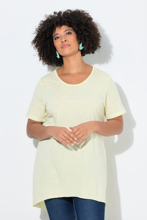 Longshirt, ronde hals, korte mouwen, afgeronde zoom