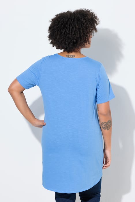 Longshirt, ronde hals, korte mouwen, afgeronde zoom