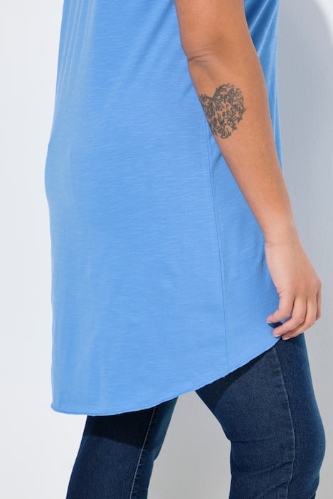 Longshirt, ronde hals, korte mouwen, afgeronde zoom