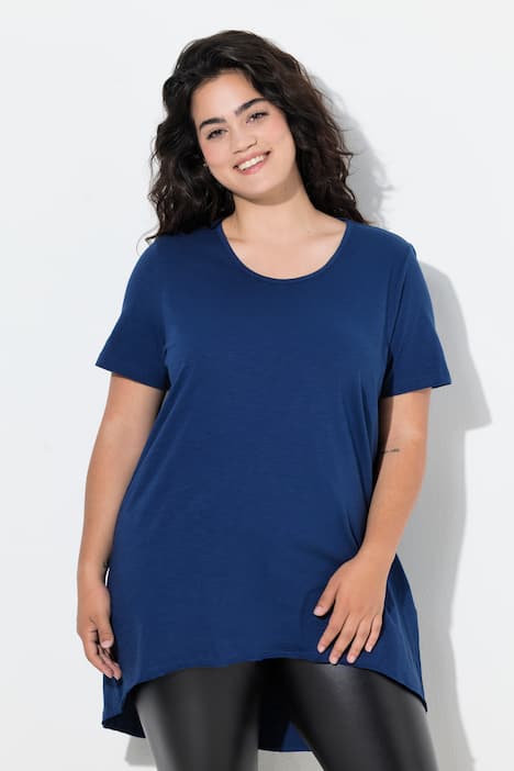 Longshirt, Rundhals, Halbarm, gerundeter Saum