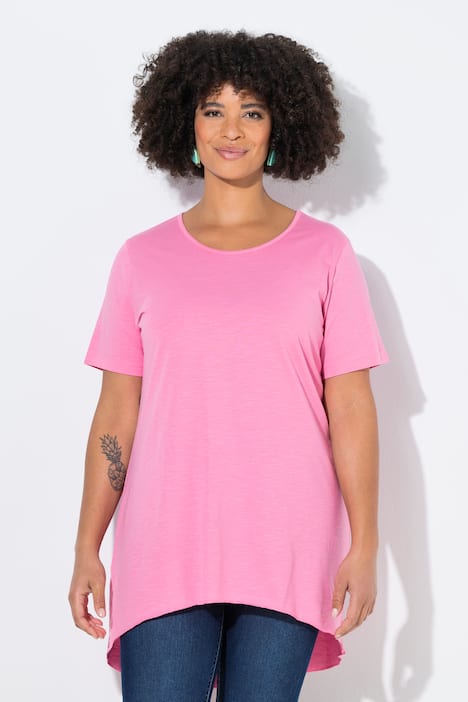 Longshirt, ronde hals, korte mouwen, afgeronde zoom