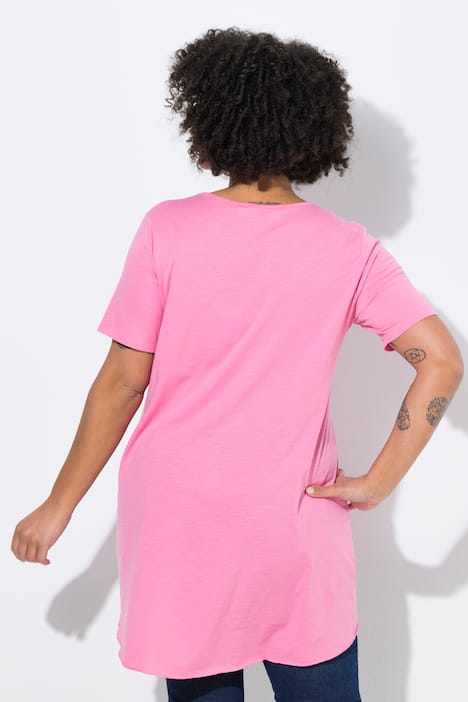 Longshirt, ronde hals, korte mouwen, afgeronde zoom