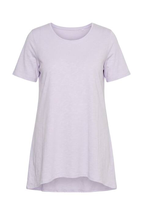 Dlouhé tričko, kulatý výstřih, krátké rukávy, zaoblený lem