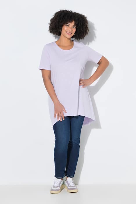 Longshirt, Rundhals, Halbarm, gerundeter Saum