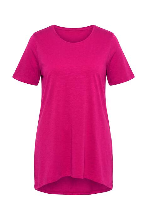 Dlouhé tričko, kulatý výstřih, krátké rukávy, zaoblený lem