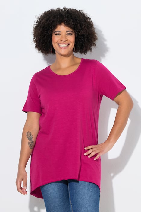 Longshirt, ronde hals, korte mouwen, afgeronde zoom