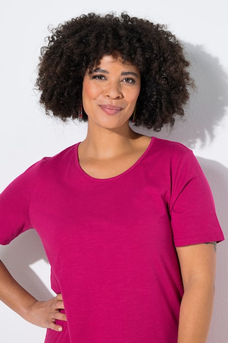 Longshirt, ronde hals, korte mouwen, afgeronde zoom