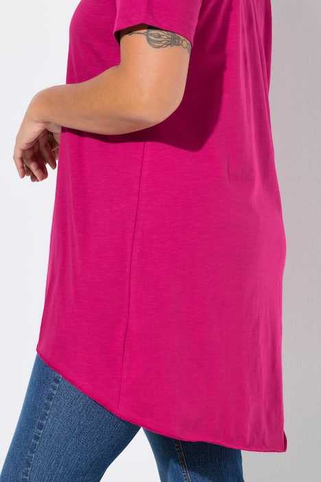 Longshirt, ronde hals, korte mouwen, afgeronde zoom