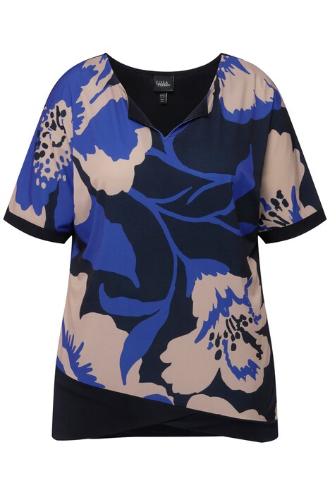 Halenkové tričko, květy, oversize, tunikový výstřih, krátké rukávy