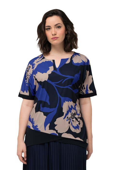 Halenkové tričko, květy, oversize, tunikový výstřih, krátké rukávy