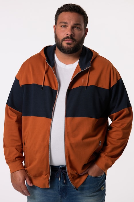 Men+ Hoodiejacke, Sweat, Colorblocking, Kapuze, bis 8 XL