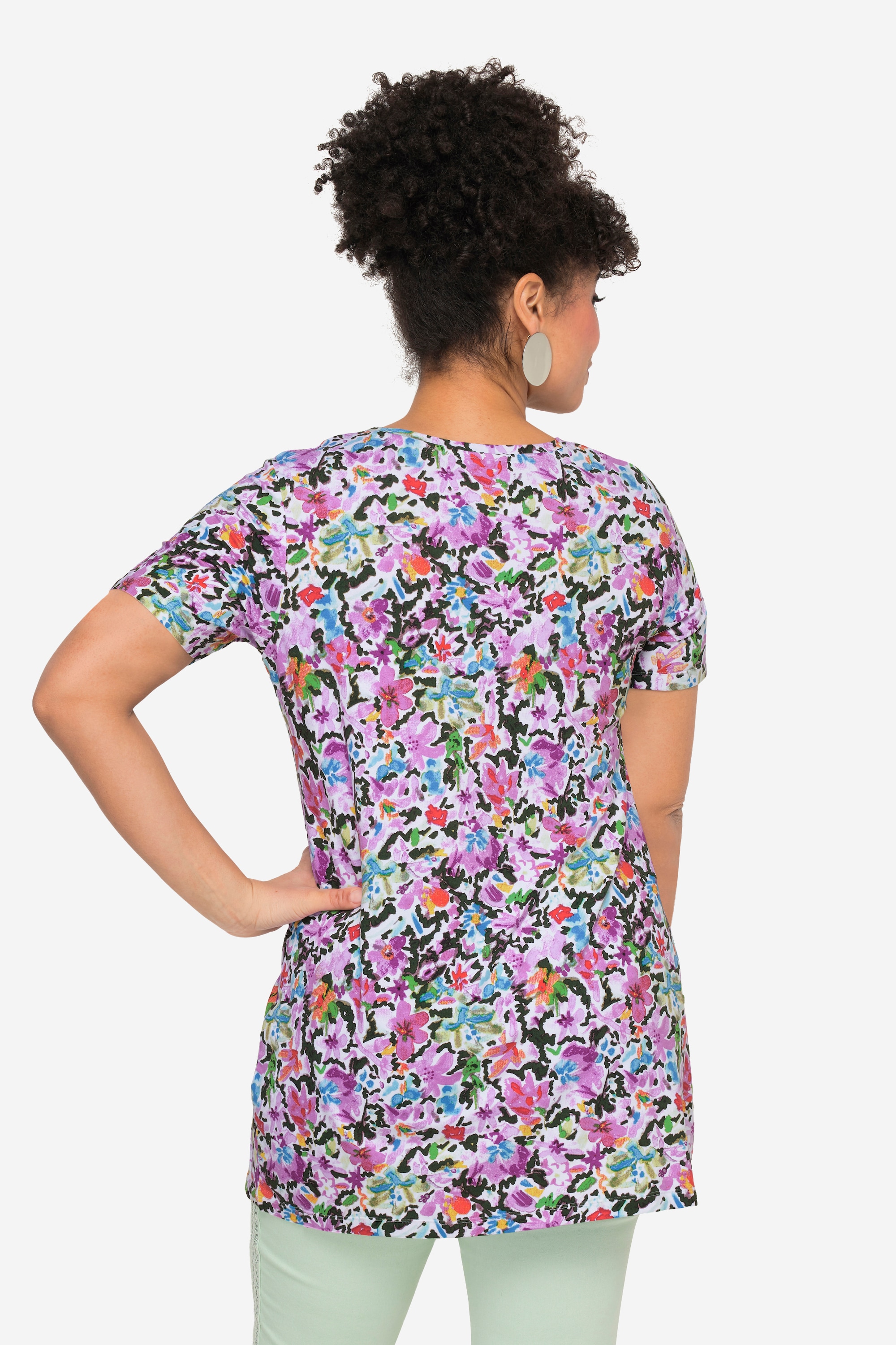 MIAMODA Damen große Größen T Shirt Blumenmuster V Ausschnitt Halbarm 832075
