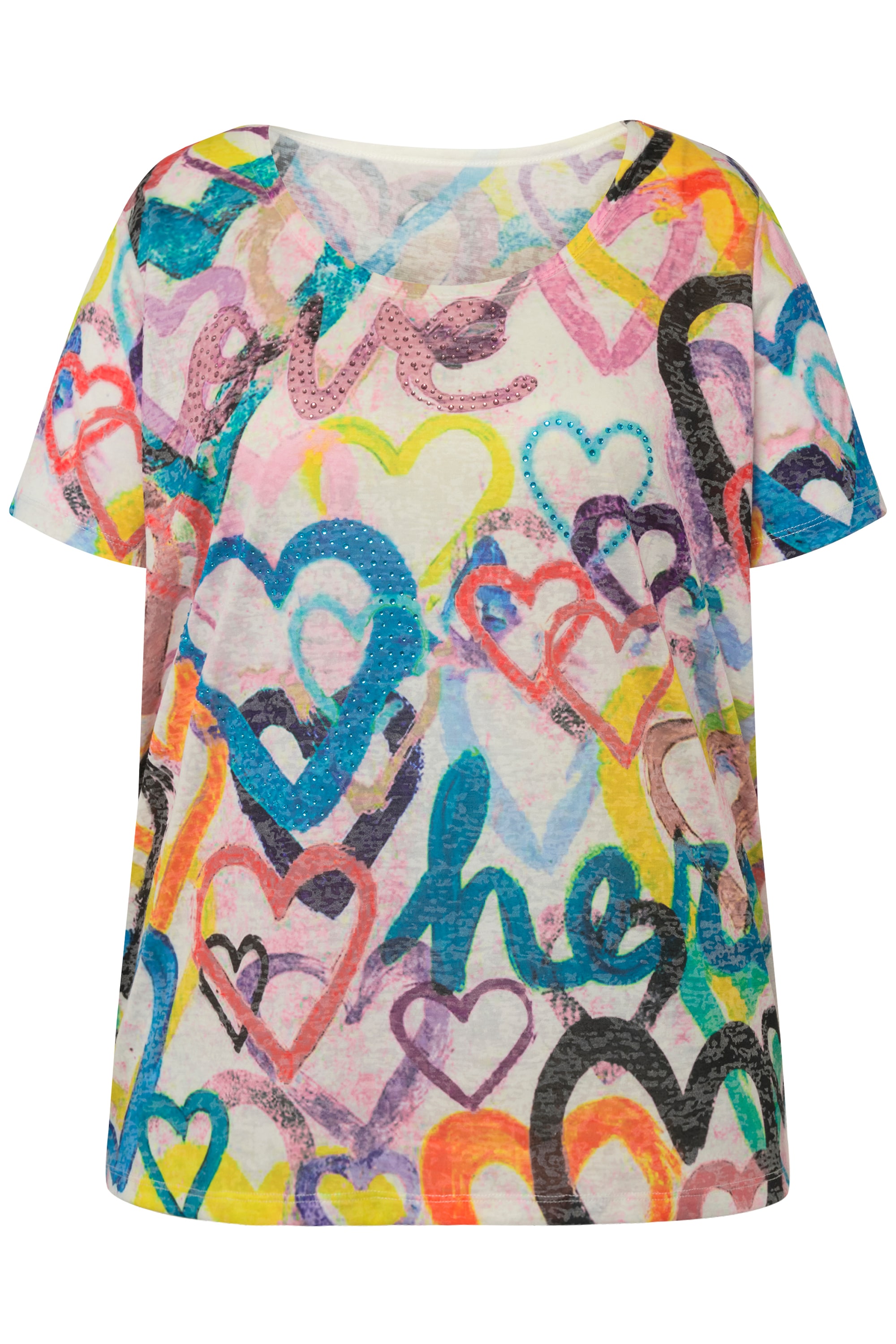 MIAMODA Damen große Größen T Shirt Herzmuster Rundhals Halbarm 832077