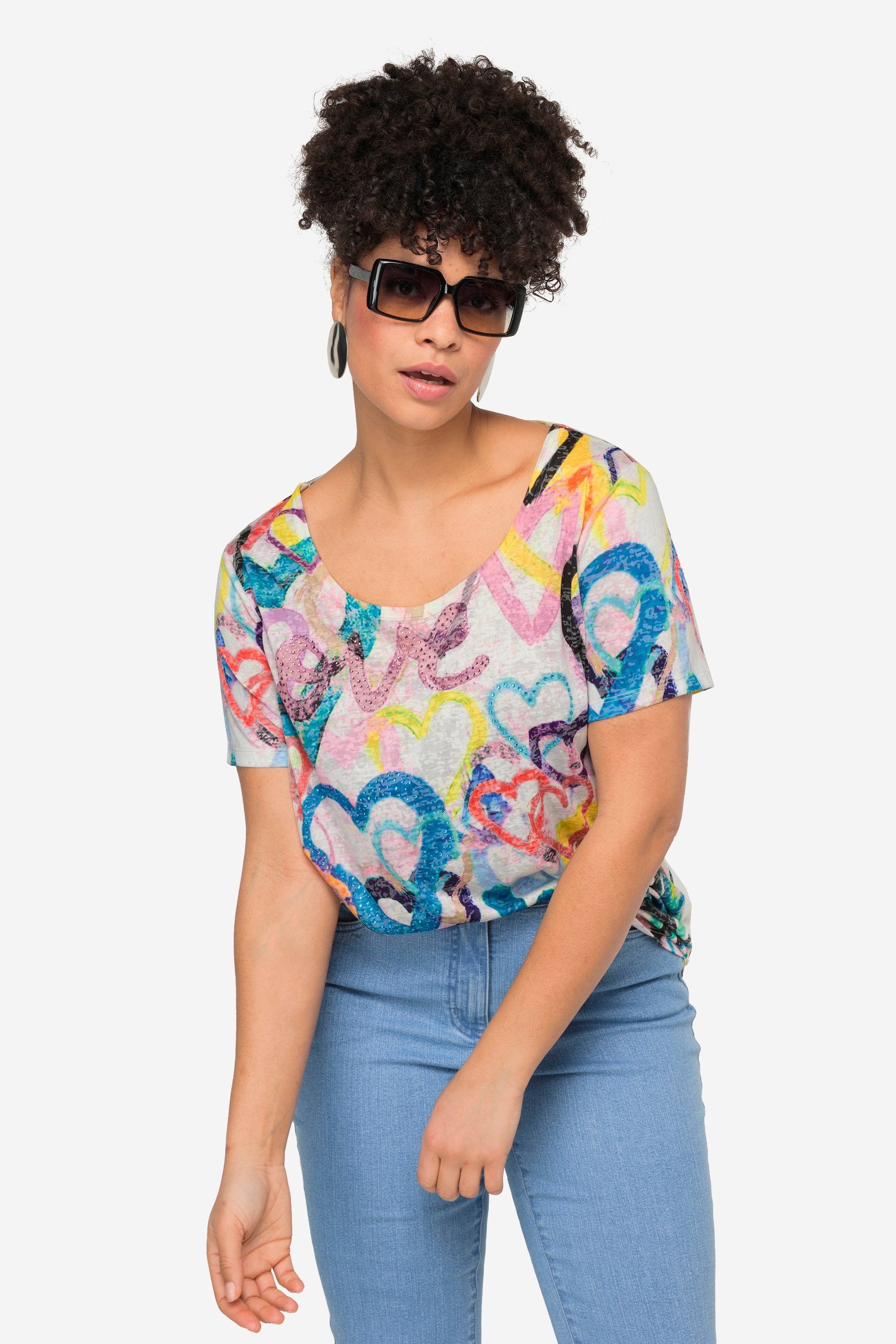 MIAMODA Damen große Größen T Shirt Herzmuster Rundhals Halbarm 832077