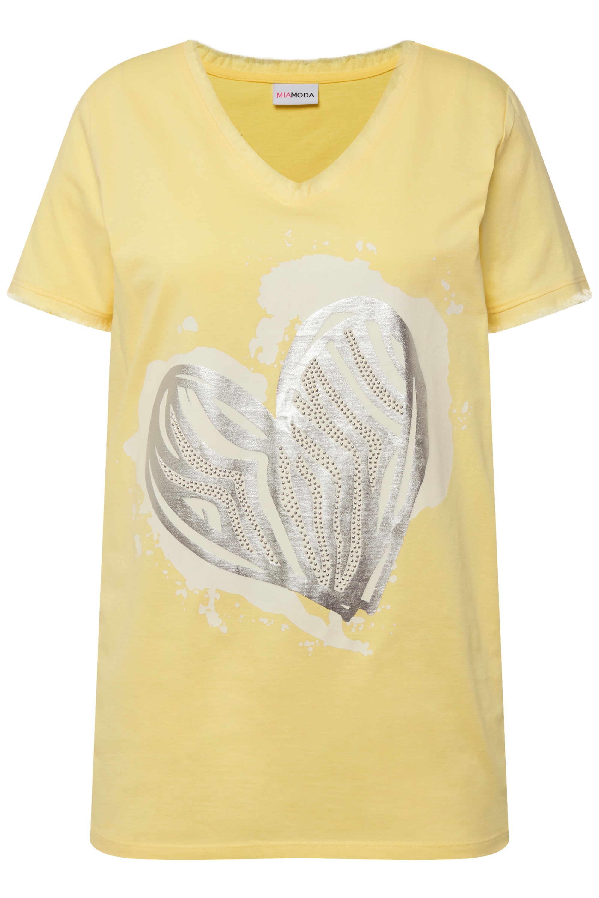 MIAMODA Damen große Größen T Shirt Herz Druck Fransen Halbarm 832080