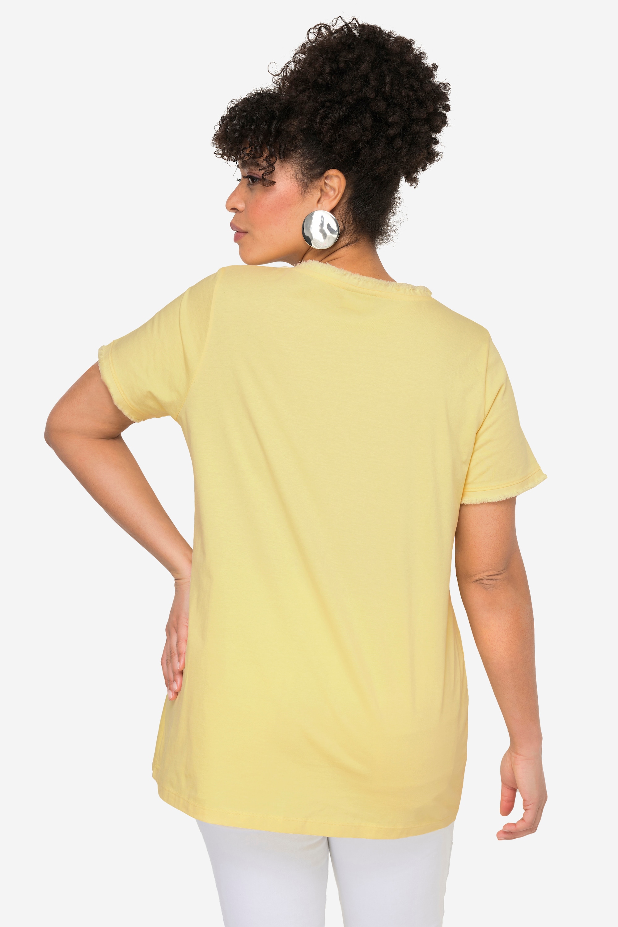 MIAMODA Damen große Größen T Shirt Herz Druck Fransen Halbarm 832080