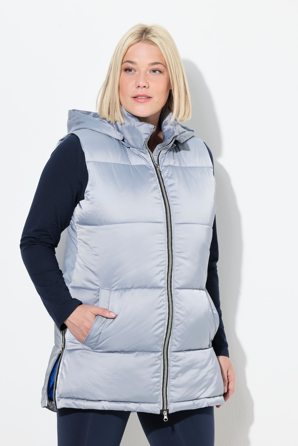 Große Größen Long-Steppweste, Damen, grau, Größe: 62/64, Polyester, Ulla Popken