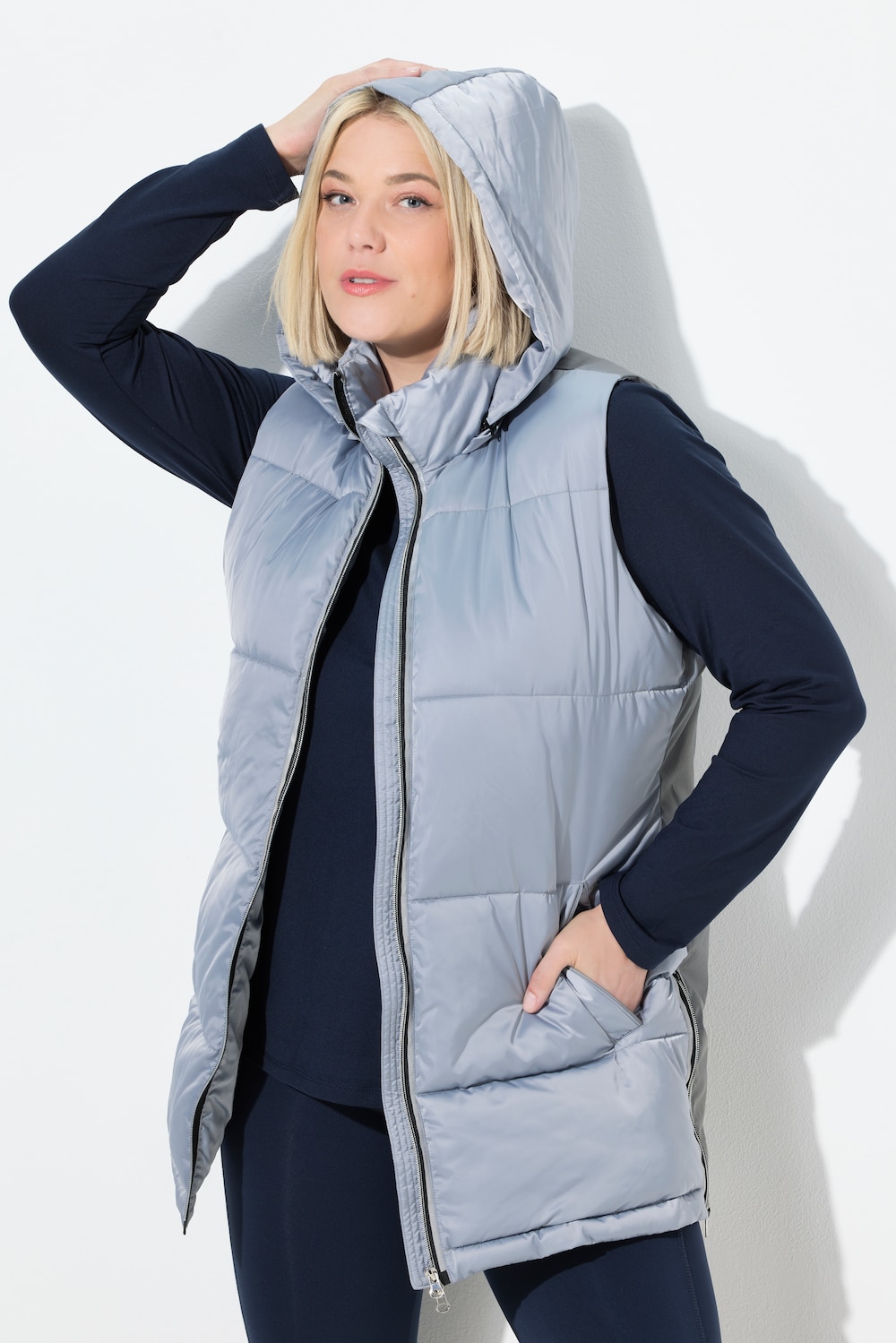 Große Größen Long-Steppweste, Damen, grau, Größe: 62/64, Polyester, Ulla Popken