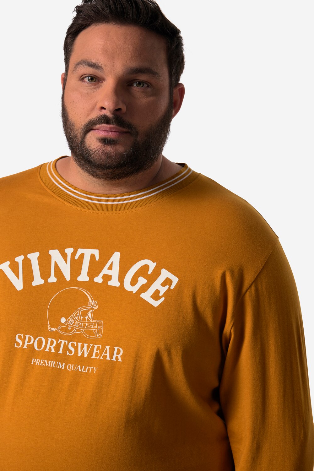 Stora storlekar Långärmad topp, Her, brun, storlek: 3XL, Bomull, Men Plus