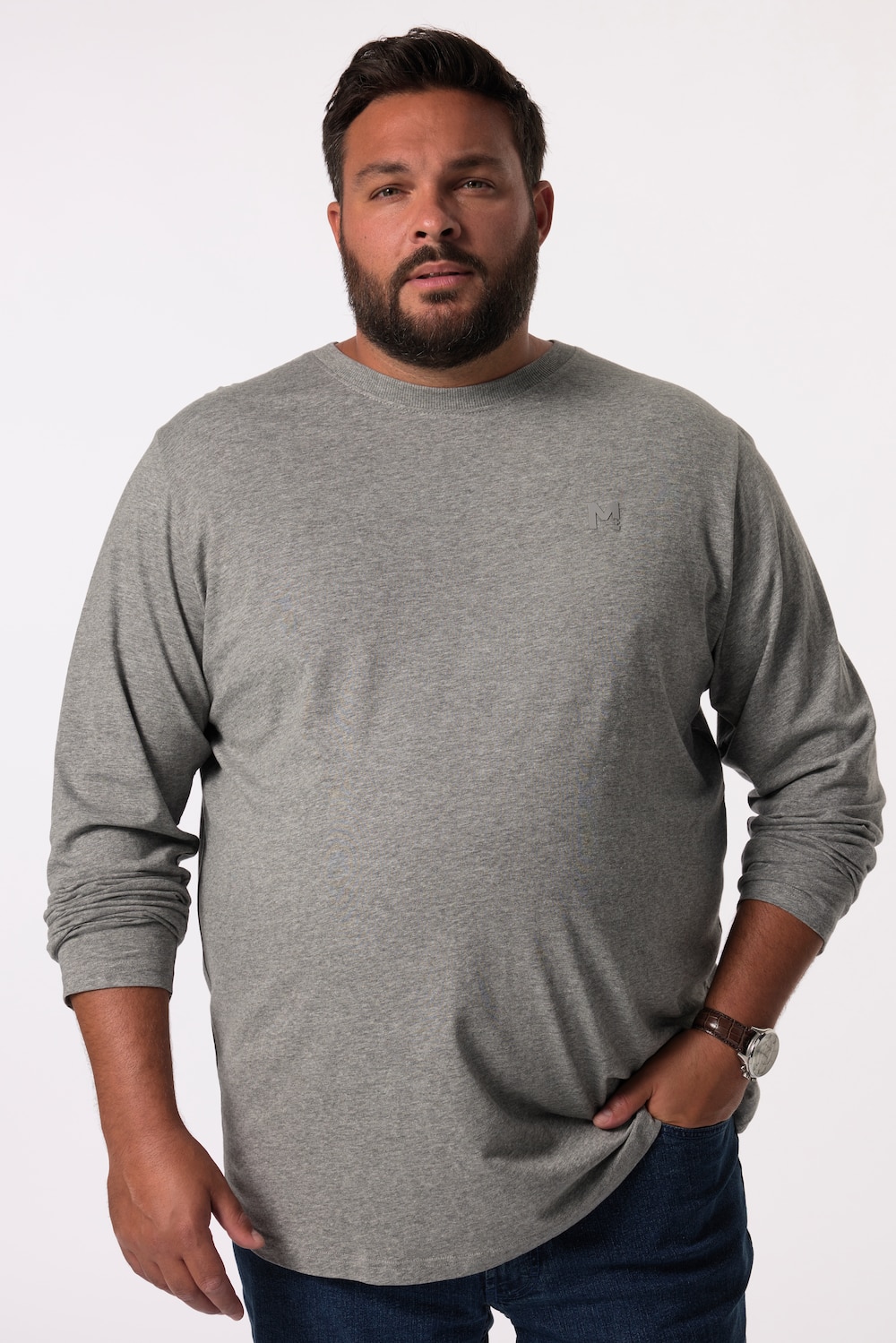 Men+ shirt met lange mouwen, basic, ronde hals, tot 8XL