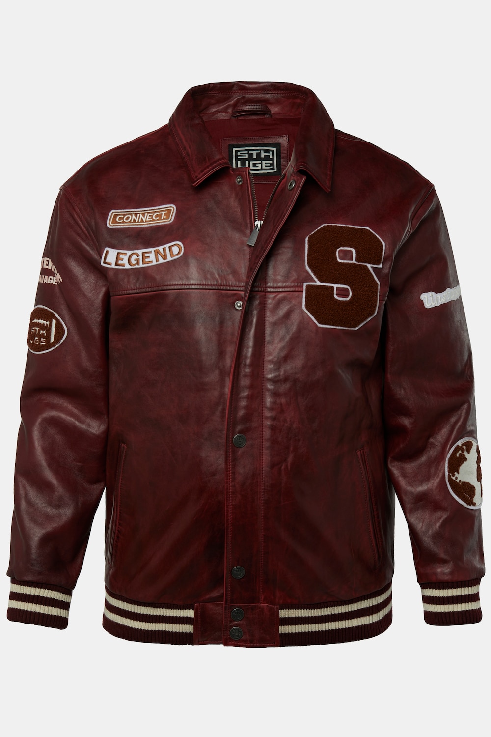 STHUGE Leder-Collegejacke, echtes Leder, Hemdkragen, bis 7 XL