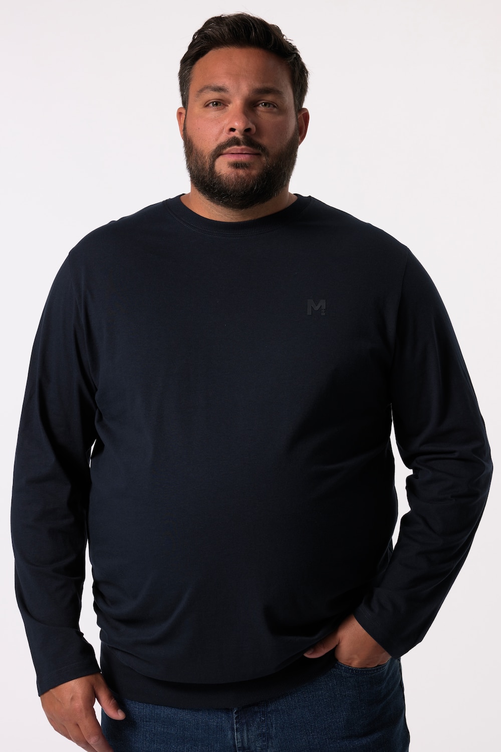 Men+ shirt met lange mouwen, basic, Buik-Fit, ronde hals, tot 8XL