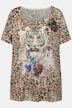 Half-Sleeve Crew Neck Leopard Pattern T-Shirt with Large Tiger Print