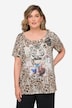 Half-Sleeve Crew Neck Leopard Pattern T-Shirt with Large Tiger Print