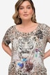 Half-Sleeve Crew Neck Leopard Pattern T-Shirt with Large Tiger Print