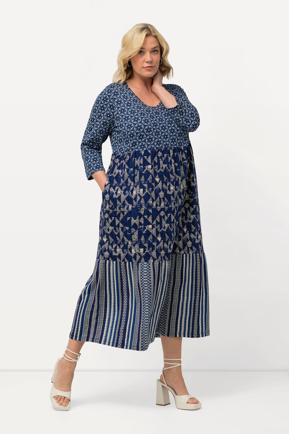 Große Größen Jerseykleid, Damen, blau, Größe: 42/44, Baumwolle, Ulla Popken