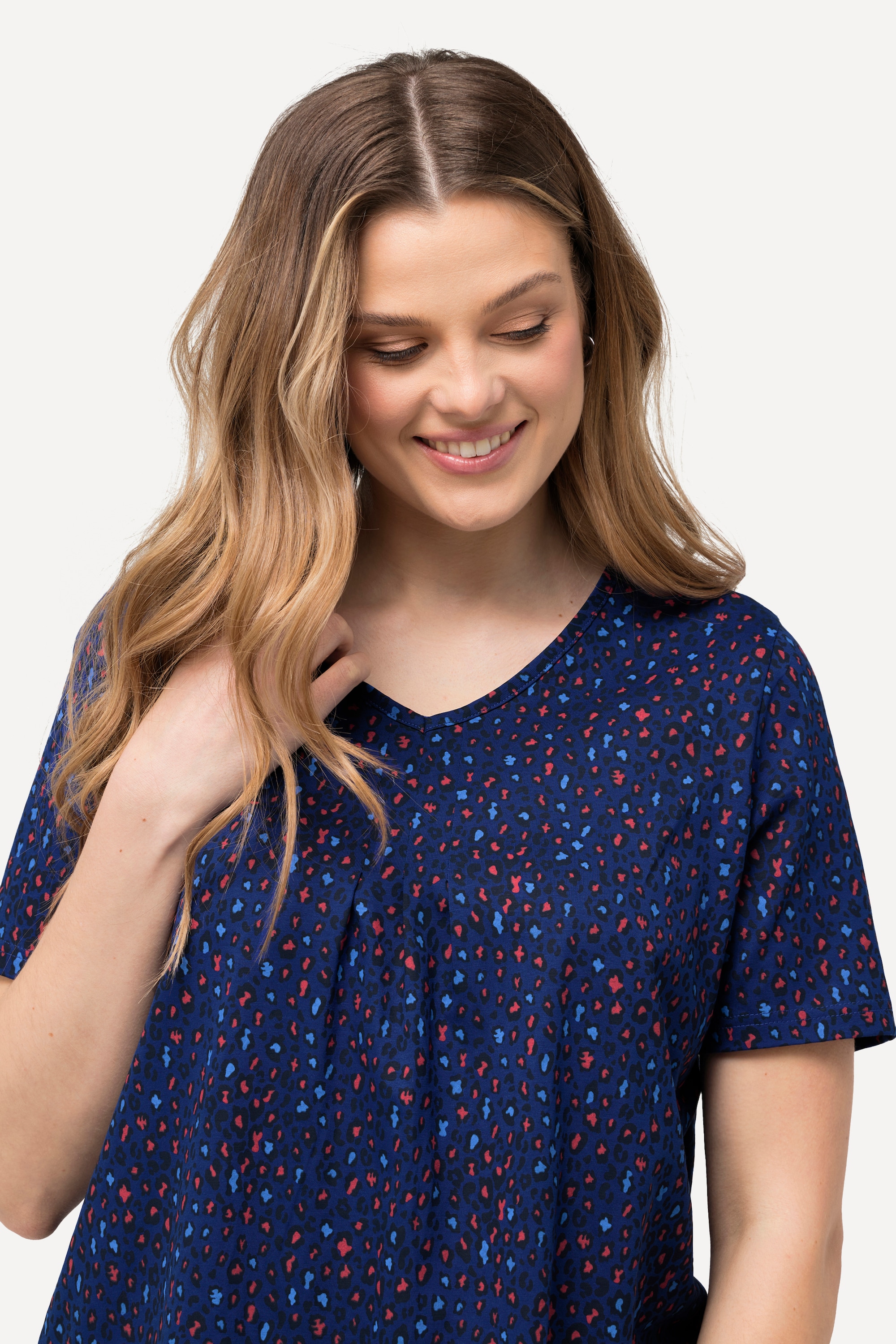 Ulla Popken Damen große Größen T Shirt Zierfalten A Linie V Ausschnitt