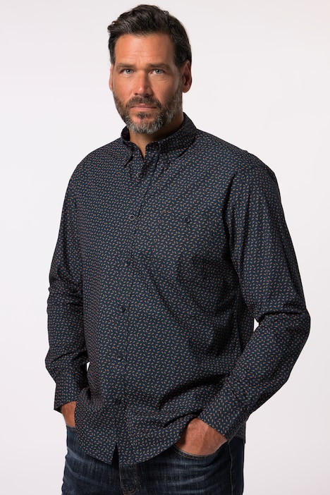 JP 1880 flannelsskjorte, Modern Fit, lange ærmer, buttondown-krave, Alloverprint, op til 8 XL