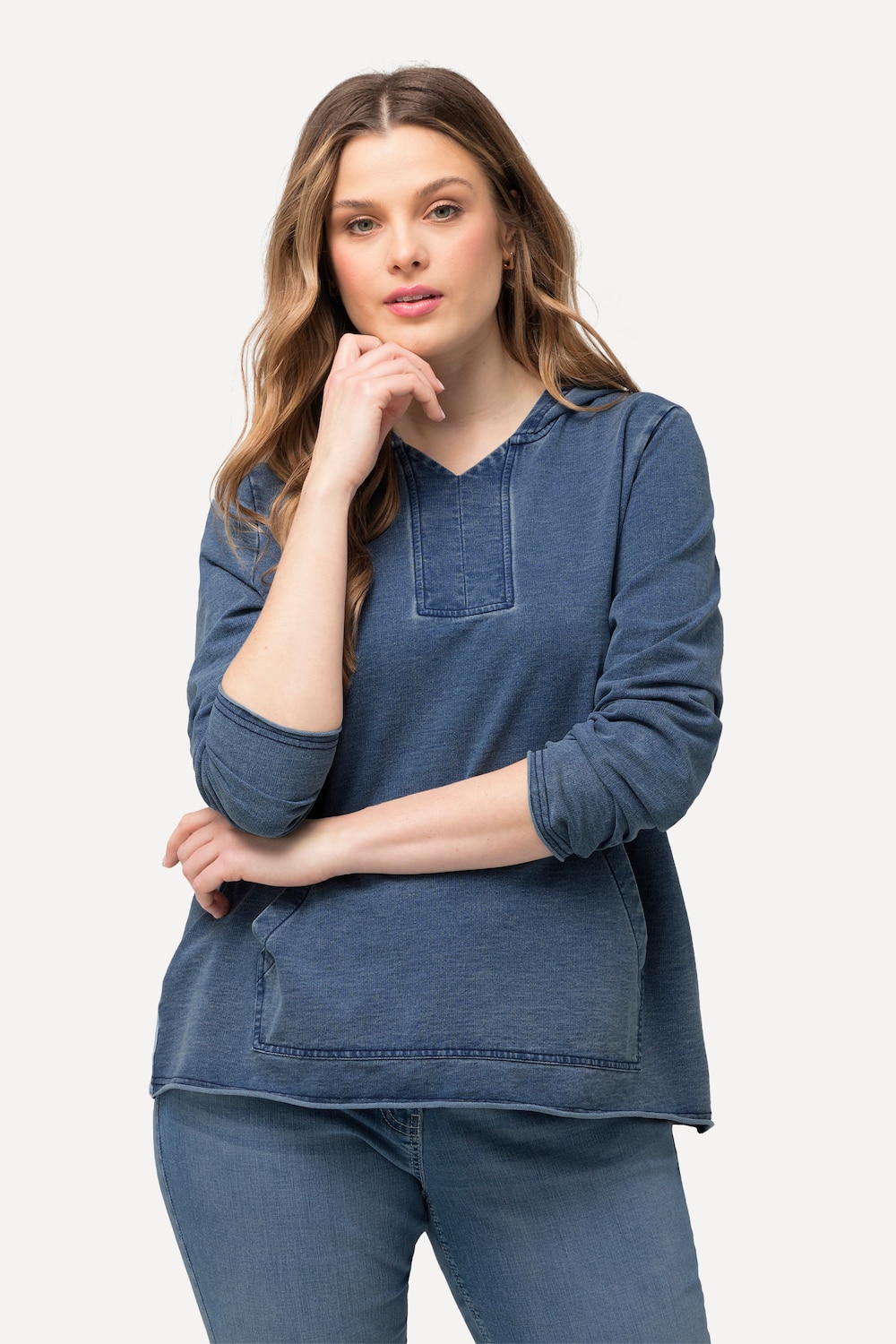 Große Größen Hoodie, Damen, blau, Größe: 62/64, Baumwolle, Ulla Popken