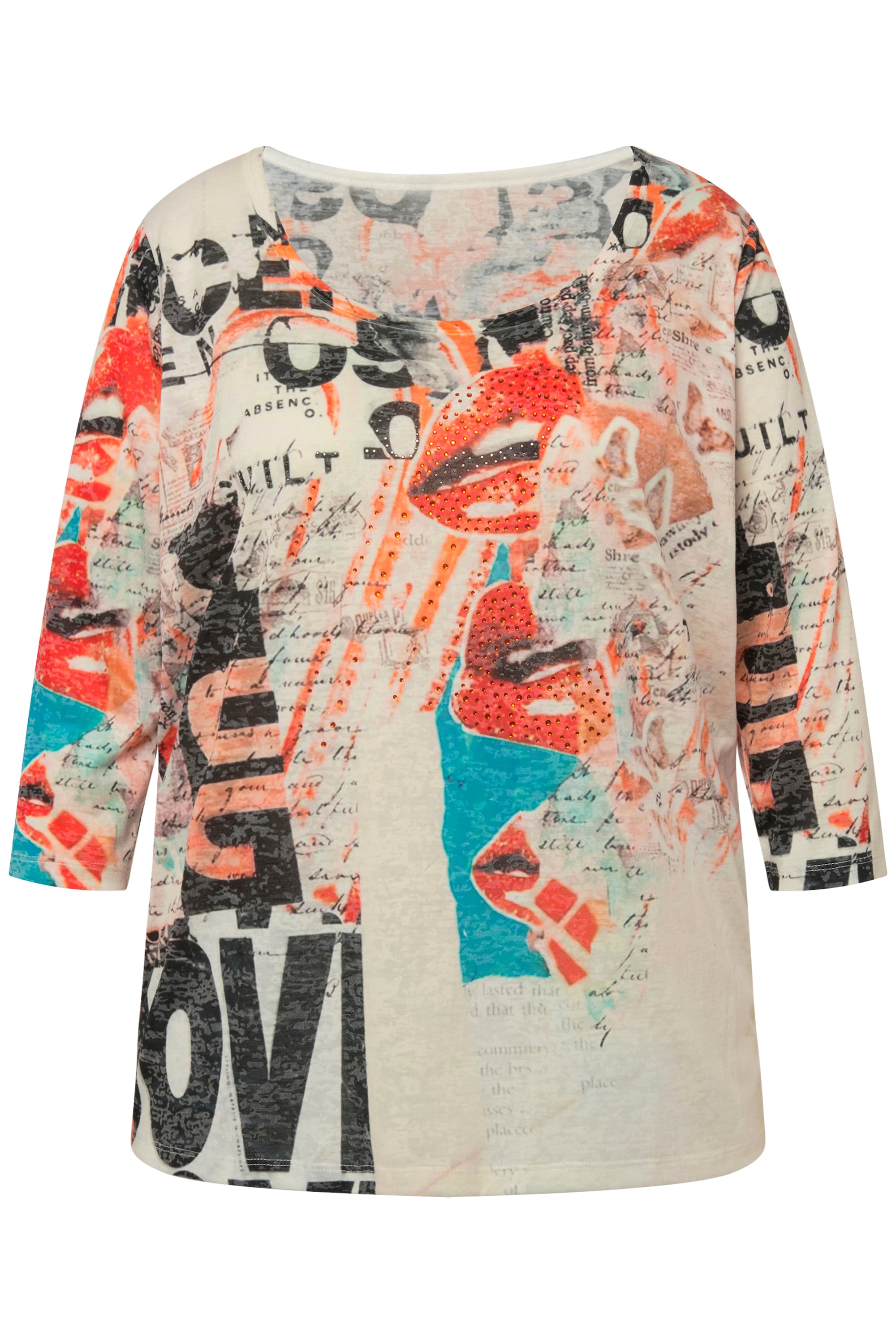 MIAMODA Damen große Größen T Shirt Alloverdruck Rundhals 3 4 Ärmel 832145