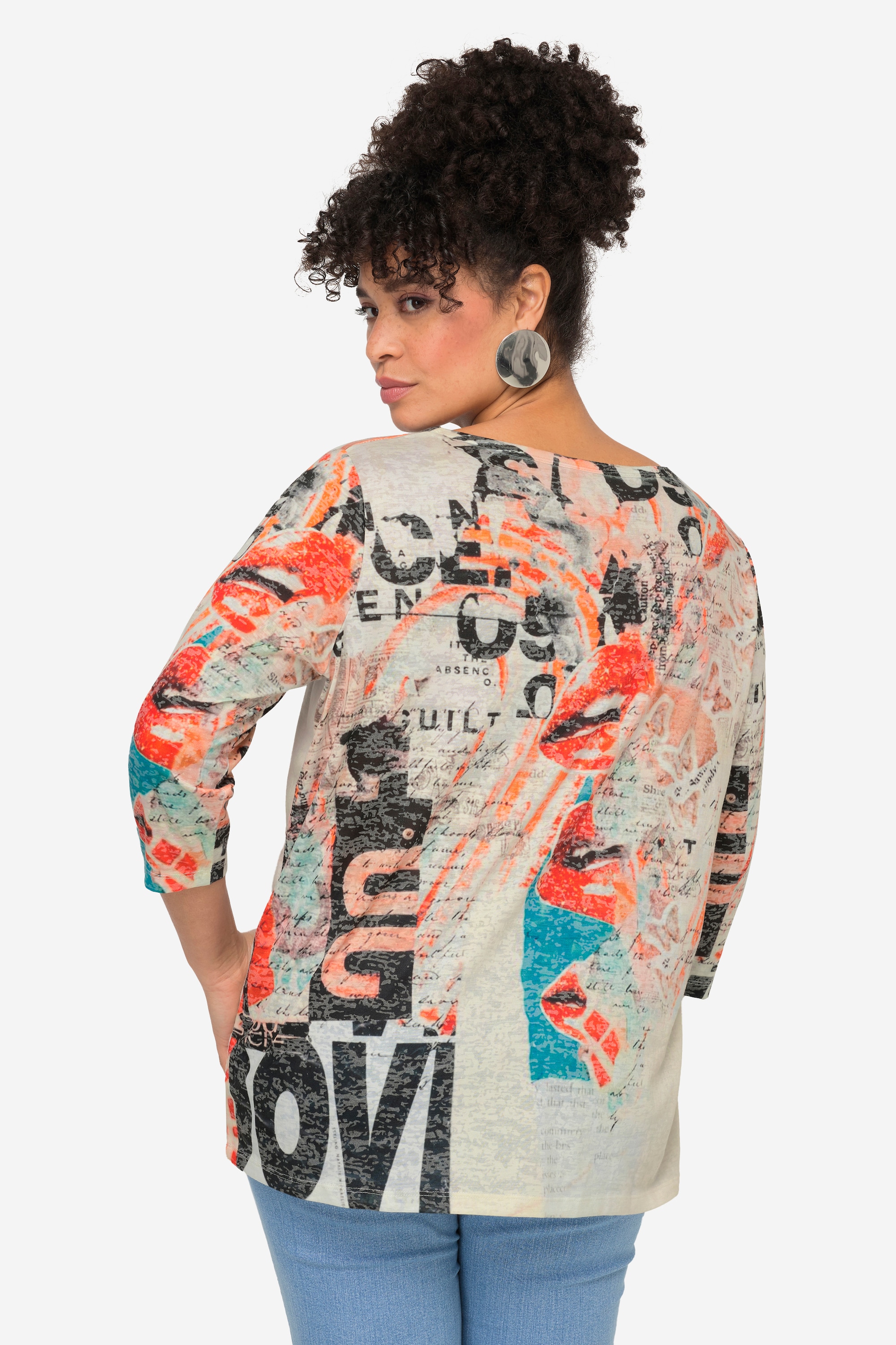 MIAMODA Damen große Größen T Shirt Alloverdruck Rundhals 3 4 Ärmel 832145