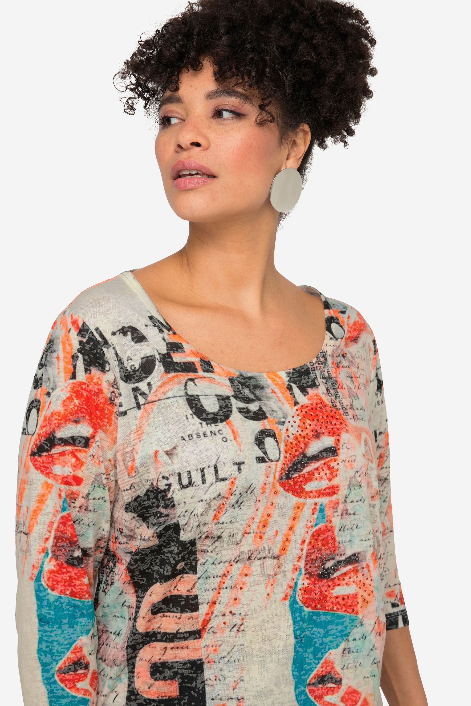 MIAMODA Damen große Größen T Shirt Alloverdruck Rundhals 3 4 Ärmel 832145