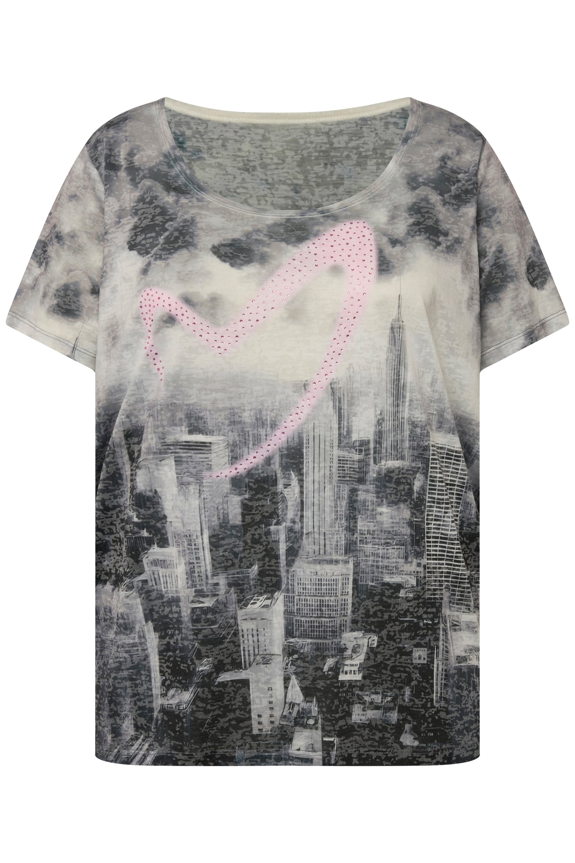MIAMODA Damen große Größen T Shirt Skyline Druck mit Herz Rundhals