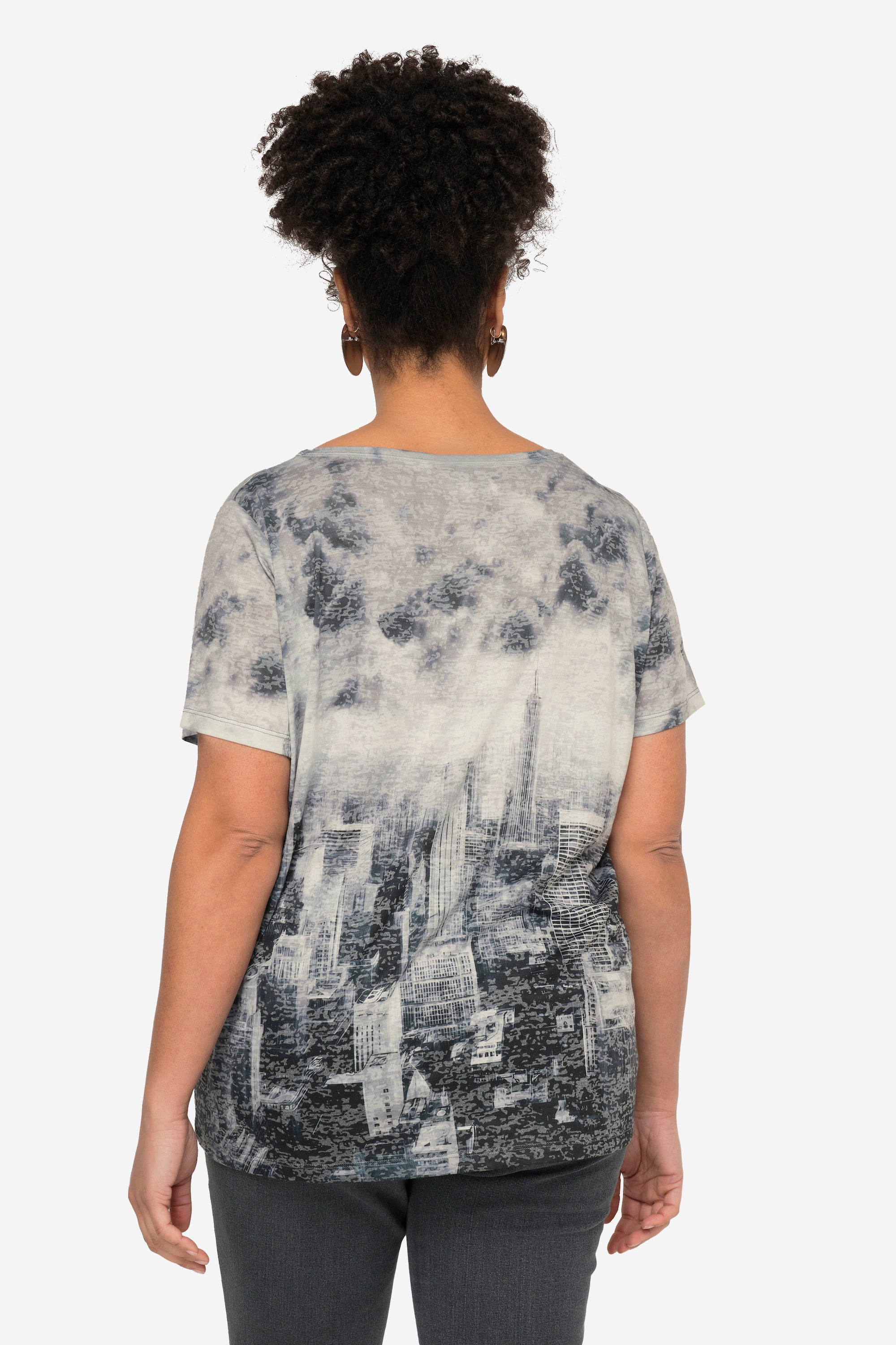 MIAMODA Damen große Größen T Shirt Skyline Druck mit Herz Rundhals