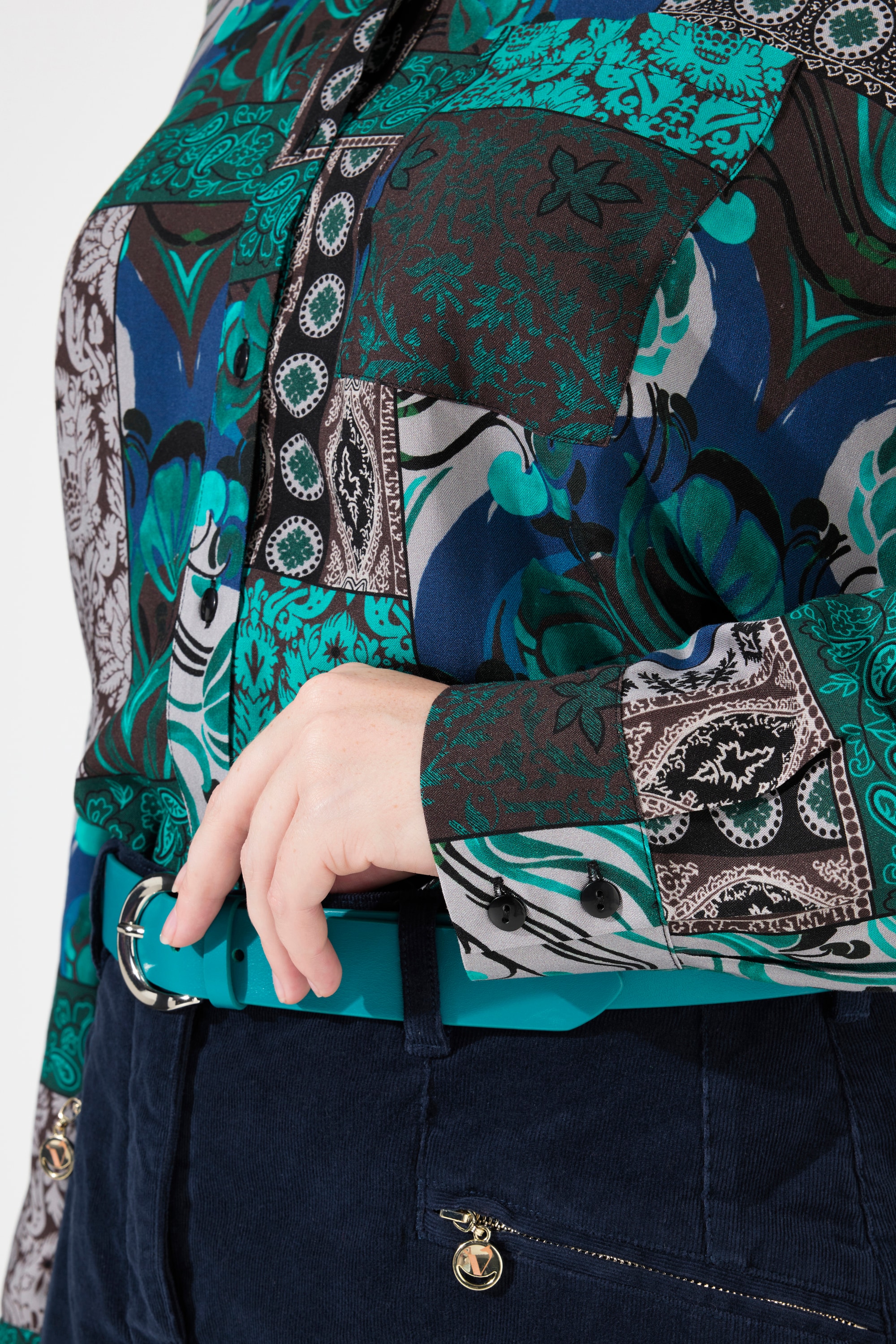 Ulla Popken Damen große Größen Hemdbluse Landhausmuster Hemdkragen