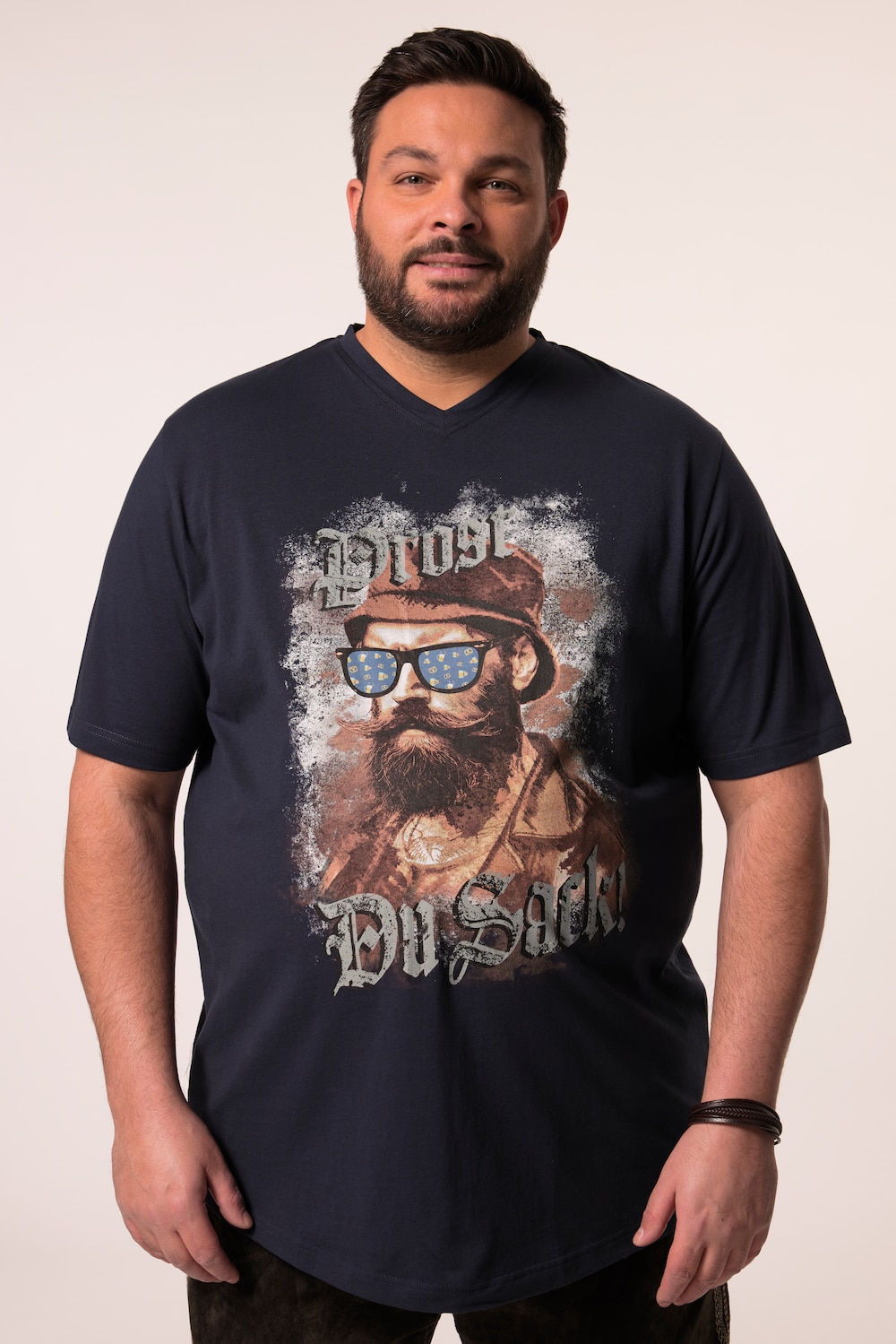 Men+ T-Shirt, Halbarm, Trachten-Motiv, V-Ausschnitt, bis 8 XL