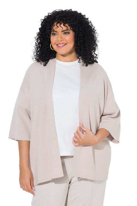 Rozepínací svetr, oversize, otevřené okraje, šálový límec, krátké rukávy