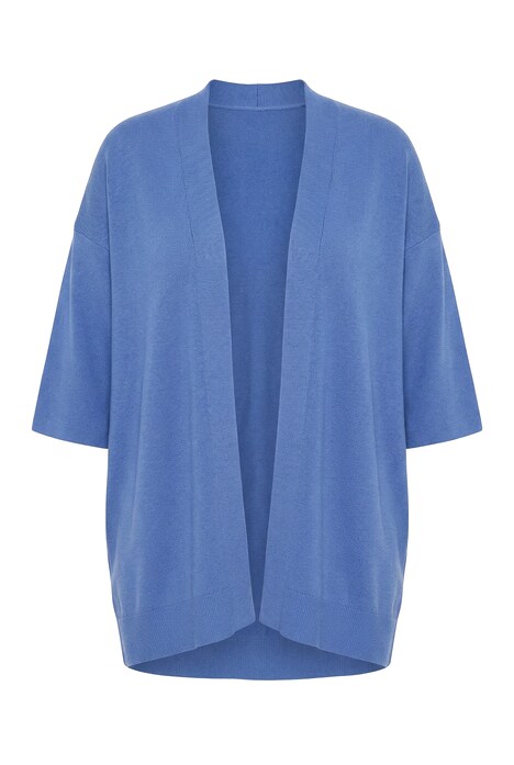 Rozepínací svetr, oversize, otevřené okraje, šálový límec, krátké rukávy