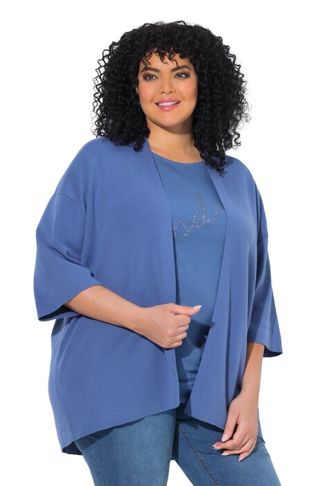 Rozepínací svetr, oversize, otevřené okraje, šálový límec, krátké rukávy