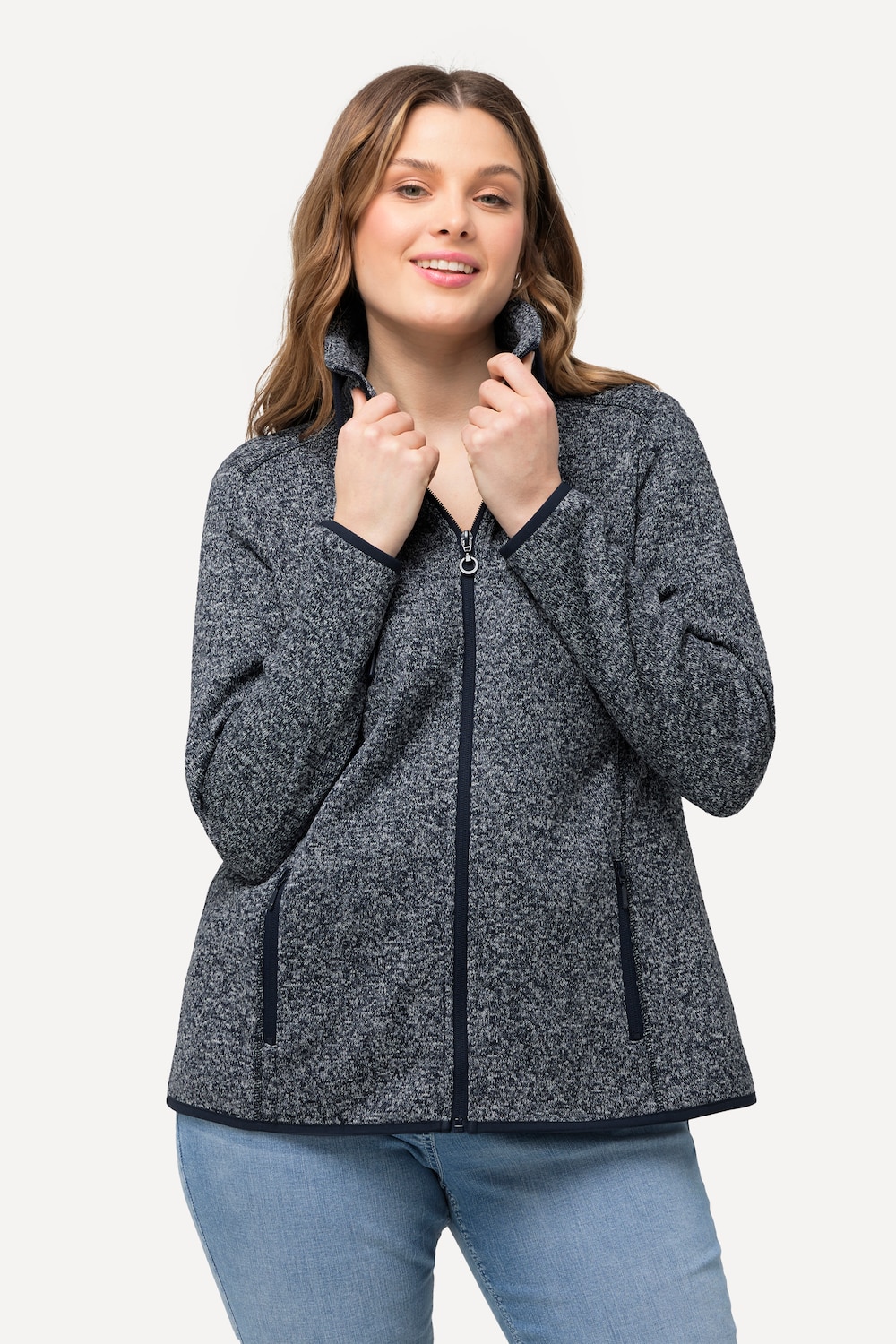 Große Größen Strickfleece-Jacke, Damen, blau, Größe: 42/44, Polyester, Ulla Popken