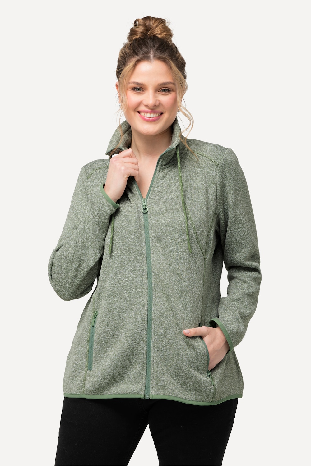 Große Größen Strickfleece-Jacke, Damen, grau, Größe: 46/48, Polyester, Ulla Popken