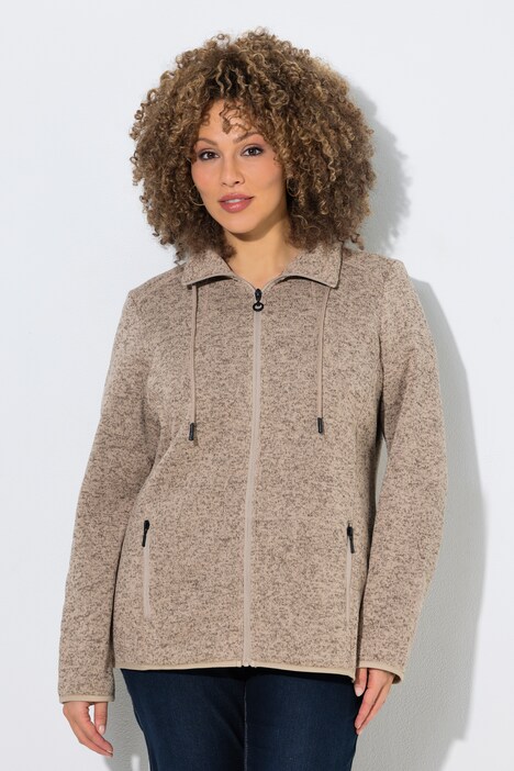 Veste en maille polaire, motif chiné, col montant et poches zippées